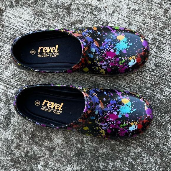 Revel Women's Anti Slip Clogs Memory Foam Multicolor Paint Splatter Size 6 - Picture 4 of 9
